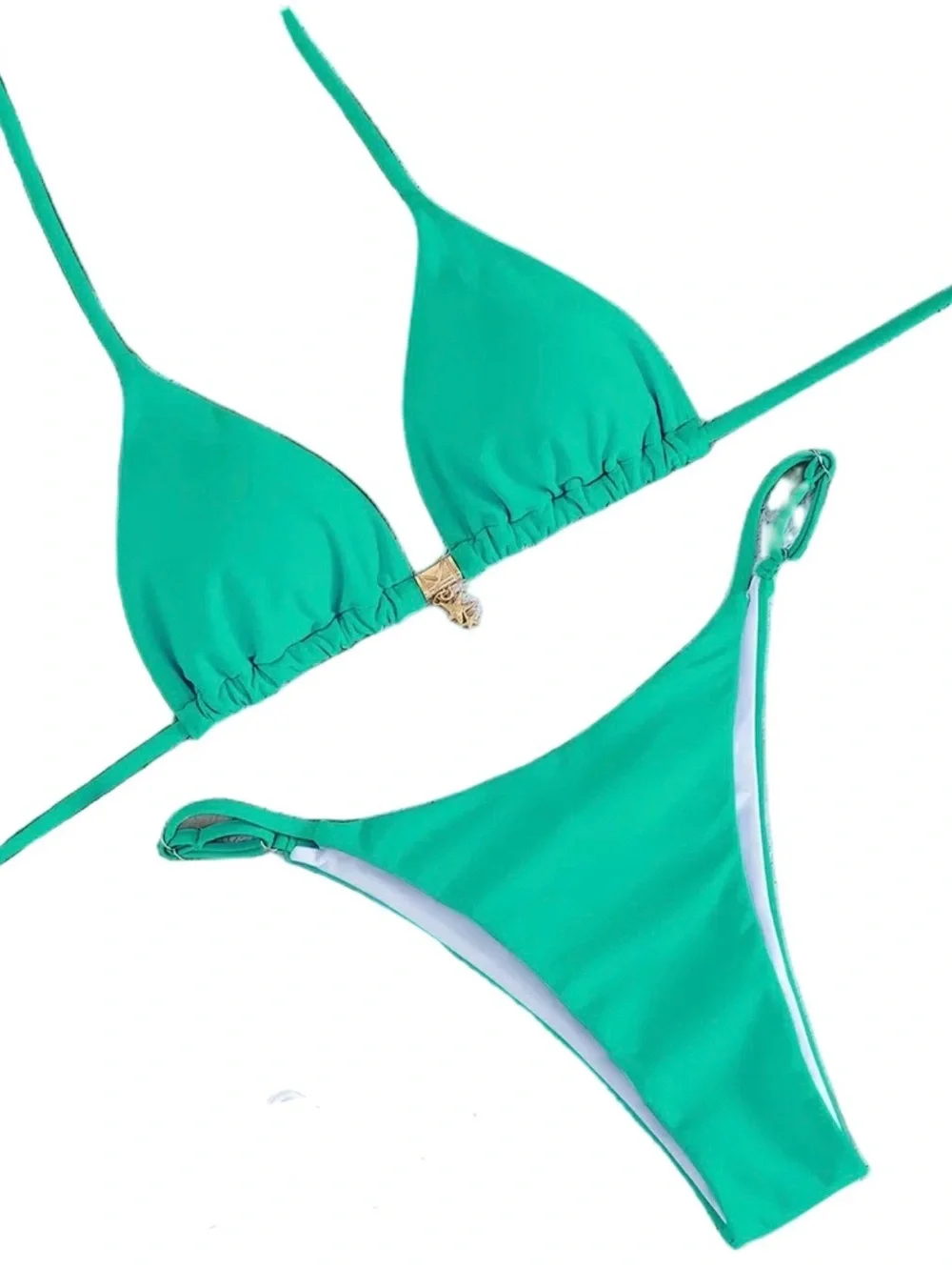 Turquoise Green Triangle Halter Thong Bikini Set